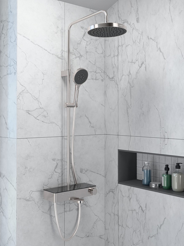 Душевая система VitrA Core Round (Кор Раунд) A4730934EXP с термостатическим смесителем и ручным душем брашированная никель