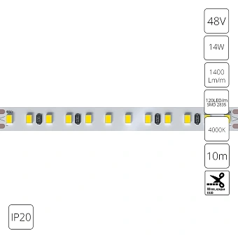 Светодиодная лента 48V 14,4W/m 4000К 10м IP20 Arte Lamp TAPE A4812010-08-4K