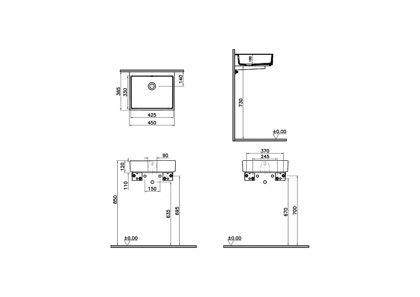 Раковина-чаша ArchiPlan, прямоугольная  45 см, цвет белый