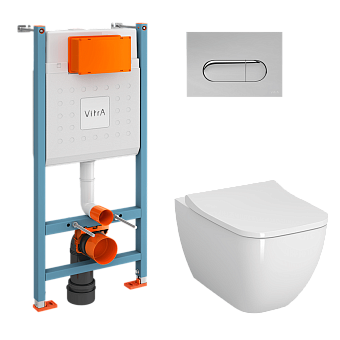 Инсталляция с унитазом VitrA Shift (Шифт) 9855B003-7206 комплект 4 в 1 с сиденьем микролифт безободковый Rim-ex (Рим-экс) цвет клавиши хром