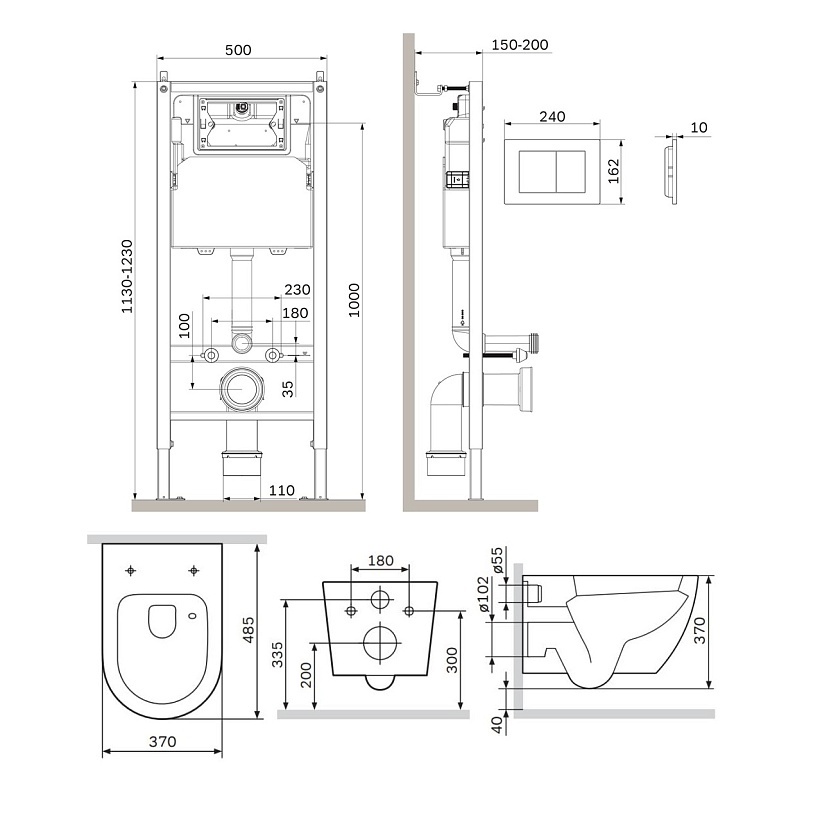IS90201.801900 Инсталляция с клав PrimeFit S, бел глянц, с подвес унит Like Aquaspin с сид м/лифт