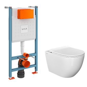 Инсталляция с унитазом VitrA Mia Round комплект 3 в 1 с сиденьем микролифт безободковый