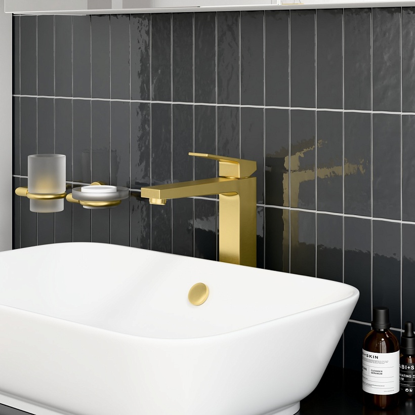 Смеситель для раковины-чаши VitrA Minimax Square (Минимакс Сквуэр) A4372425EXP однорычажный брашированное золото латунь