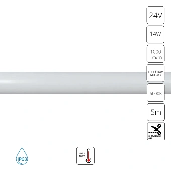 Светодиодная неоновая лента 24V 14W/m 6000K 5m Arte Lamp NEON TERMO A2418013-03-6K