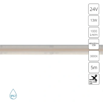 Светодиодная лента 24V 13W/m 3000К 5м IP67 Arte Lamp AQUA LANE A2448010-01-3K