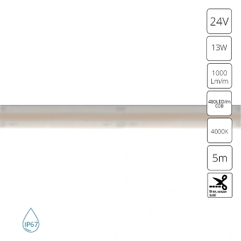 Светодиодная лента 24V 13W/m 4000К 5м IP67 Arte Lamp AQUA LANE A2448010-02-4K