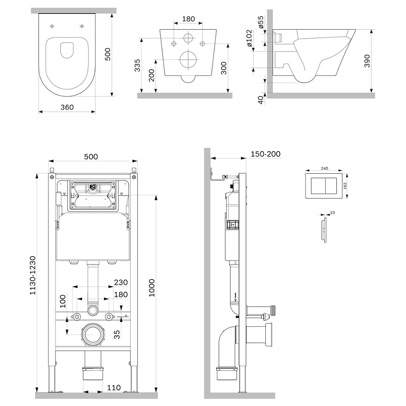 IS90238.741701 Инсталляция с клав PrimeFit S, мат.черный, с подвес унит Sense FlashClean с сид м/лиф