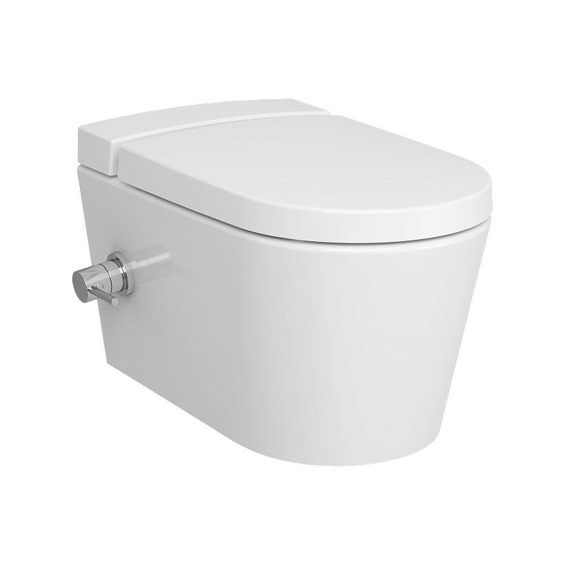 Подвесной унитаз VitrA Nest с функцией биде и встроенным смесителем безободковый Rim-ex с сиденьем микролифт дюропласт белый глянец санитарный фарфор антибактериальное покрытие Hygiene