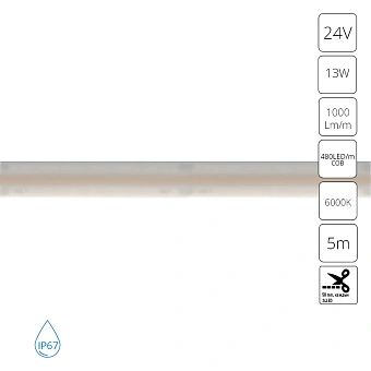 Светодиодная лента 24V 13W/m 6000К 5м IP67 Arte Lamp AQUA LANE A2448010-03-6K