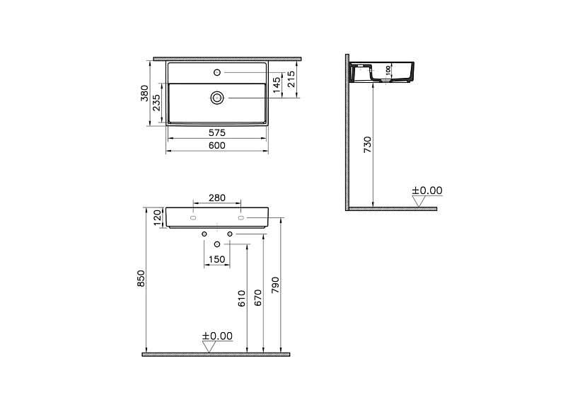 Раковина VitrA ArchiPlan 7401B403-0001