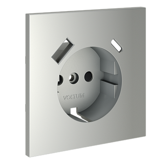 Накладка для розетки с заземлением и защитными шторками, с USB A+C, S70 (сталь)