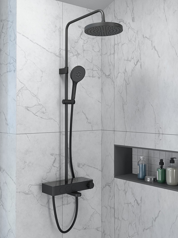Душевая система VitrA Core Round (Кор Раунд) A4730936EXP с термостатическим смесителем и ручным душем матовая черная