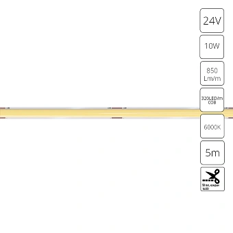 Светодиодная лента 24V 10W/m 6000К 5м IP20 Arte Lamp LANE A2432005-03-6K